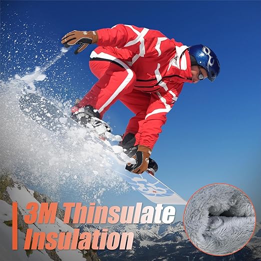 HANDLANDY Winter Insulated Work Gloves, 3M Thinsulate Thermal Water-Resistant Glove for Men Women Touch Screen, Warm Ski Snowboard Cold Weather Gloves (Brown, Medium)