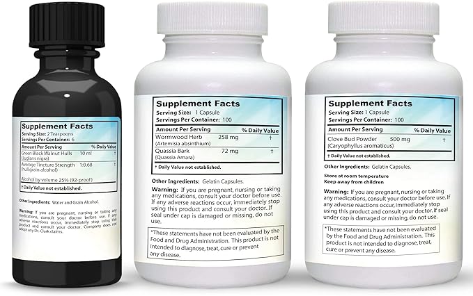 Dr Clark Store Intestine Support & Cleanse Kit - with Original Green Tincture from Black Walnut Hulls, Wormwood, and Cloves-Helps Maintain Optimum Intestinal Function