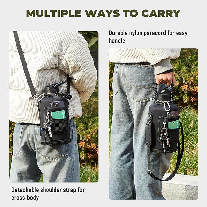 COKTIK 84oz Water Bottle with Straw - Triple Insulated Flask, 48hr Cold Retention Large Water Bottle, Leakproof Water Jug for Gym, Hiking, Camping, Outdoor Sports (2 pack,Black)