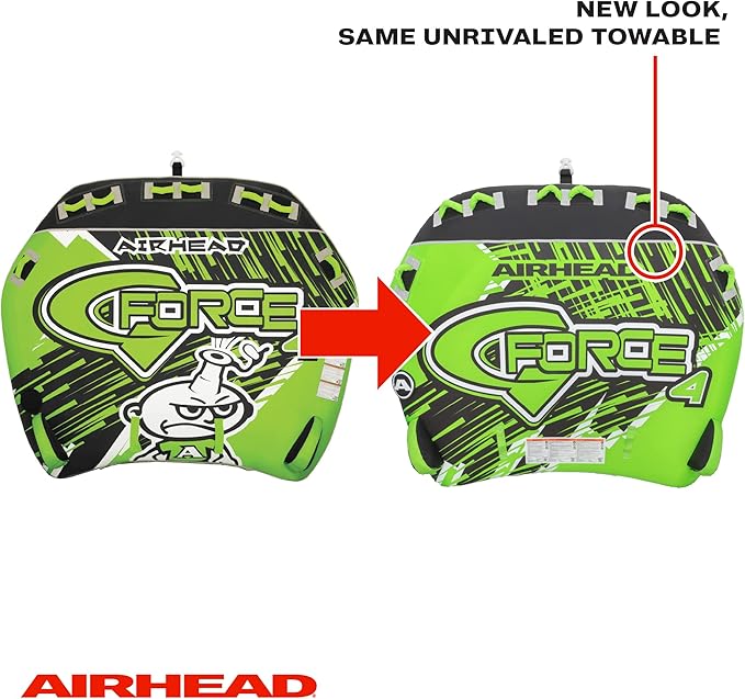 Airhead G-Force Inflatable Towable Tube | 2-4 Rider Models | Dual Tow Points | Full Nylon Cover | Kwik-Connect | Patented Speed Valve | Boat Tubes and Towables