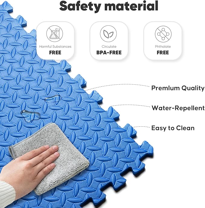 Home Gym Mat, Puzzle Exercise Mat, EVA Interlocking Foam Floor Tiles for Home Workout Equipment and Kids' Play Areas - Black, 24 in x 24 in x ½ in - 12 Tiles (Black, 12 Pack, 48 SQ FT)