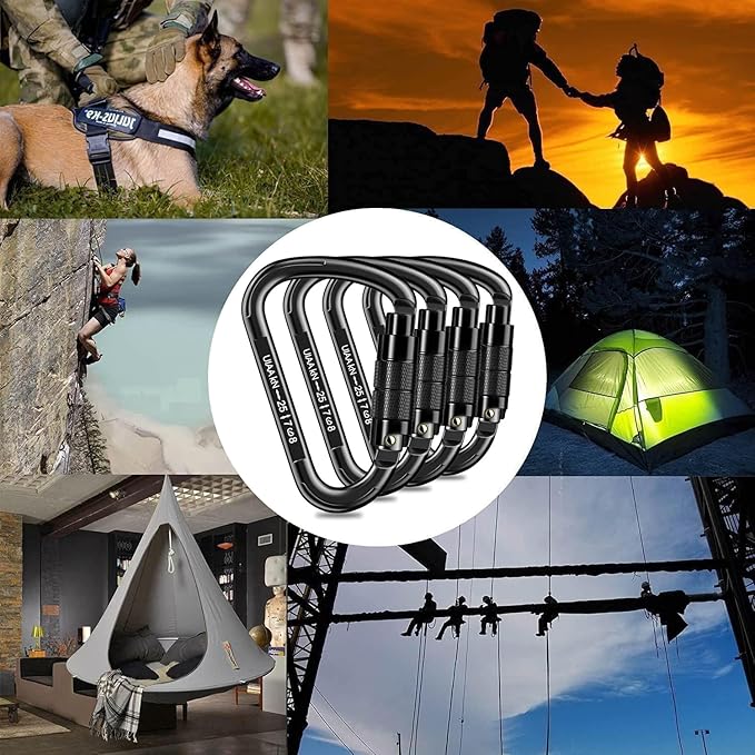 Auto Locking Carabiner Heavy Duty Carabiner 25kN UIAA Certified Climbing Carabiner Climbing Equipment Safety Carabiners for Rappelling, Hammocks, Rescue, Dog Leash, Swing