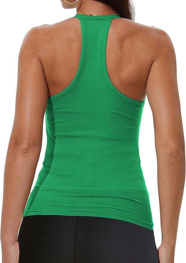 iGENJUN Workout Tops for Women Racerback Basic Tank Summer 2025 Camisole V Neck Slim Fit Ribbed Sleeveless