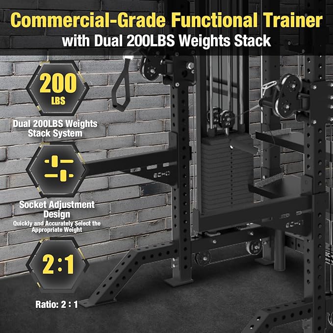 Commercial Cable Crossover Exercise Machine All in One Functional Trainer Cable Machine with 400LBS Weight Stacks Power Cage Squat Rack with Pulley System Compact Functional Trainer for Home Gyms