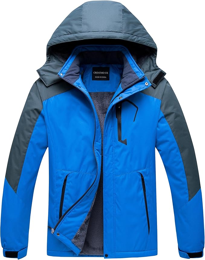 CREATMO US Men's Mountain Waterproof Ski Jacket - Windproof Snowboarding Warm Winter Coat Raincoat