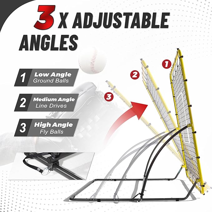 Heavy Duty Baseball Rebounder Net 4x4.5 FT Pitchback with 3 Adjustable Angles, Baseball and Softball Bounce Back Net for Ground, Line Drive, Fly Ball Return Settings Fielding Trainer