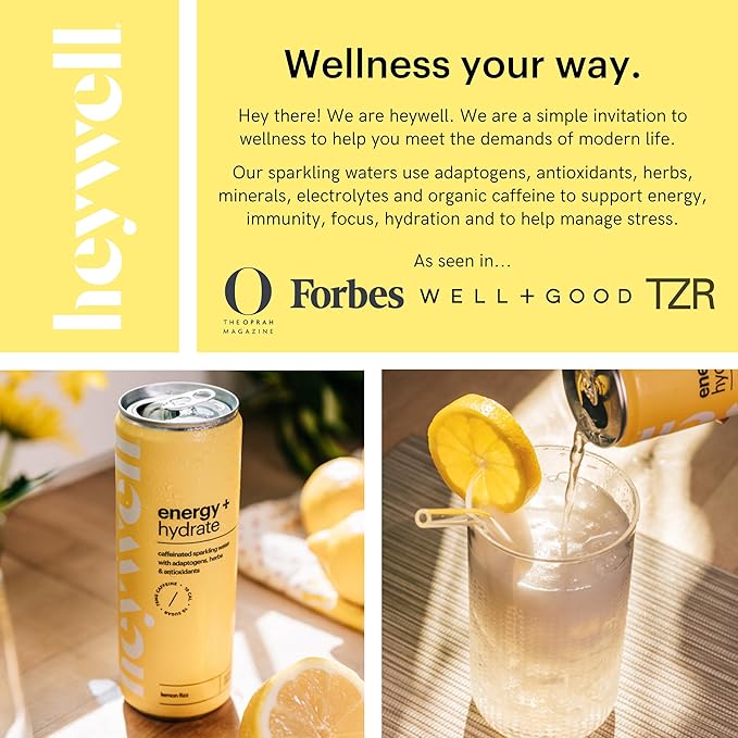 Heywell Sparkling Adaptogenic Drink, Hydration Variety Pack, 12 Fluid Ounce (Pack of 12) - Organic, Non GMO, Vegan, Gluten Free, Dairy Free