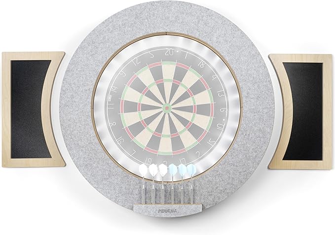 Dart Board Cabinet Set with LED Light; Bristle Dartboard, Built in LED Light, Darts and Chalkboards