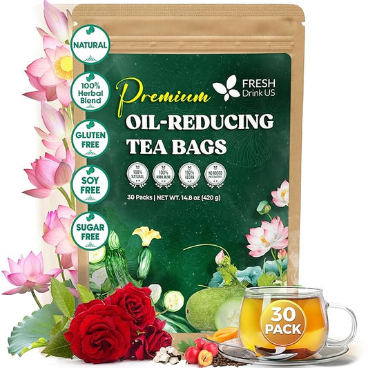 FRESHDRINKUS, 30 Packs of Oil Reducing Tea, Oil Cleansing for Liver, 10 Herbal Ingredients, Traditional Recipe Tea for Liver, 100% Natural, Easy Brewing, Steep Repeatedly (30 Packs)