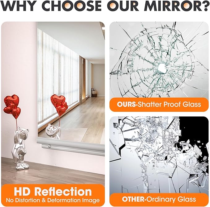 Hasipu Home Gym Mirror 48" L x 30" W - 2PCS Large Full Body Mirror for Yoga, Wall-Mounted Mirrors for Fitness, Garage, Dance Studio, 0.16in Tempered Glass Frameless