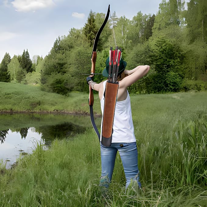 DAPace Leather Arrow Quiver for Recurve Bow/Compound Bow, 20 Inch Back Archery Quiver, Quiver Arrow Holder Holds Up to 36 Arrows, Brown