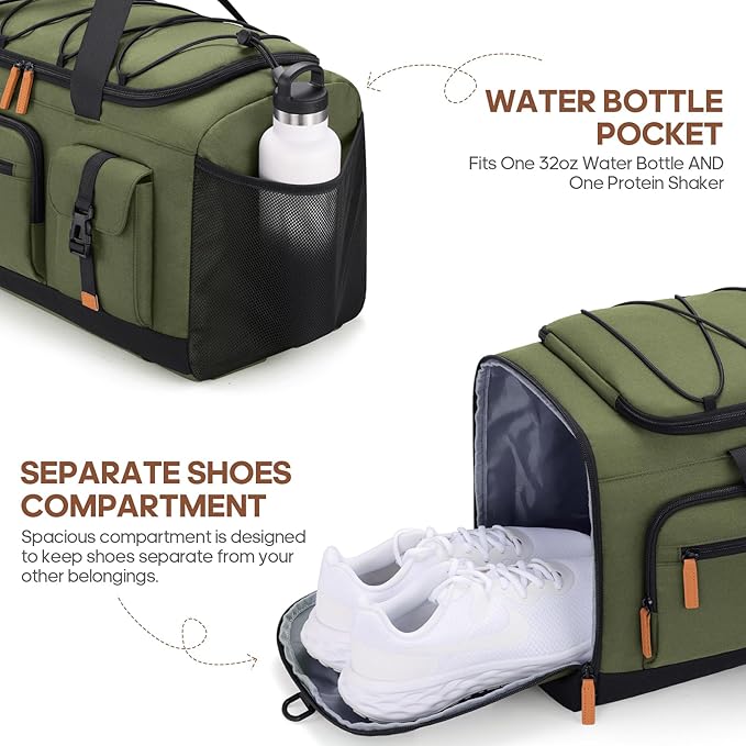 Gym Bag for Men and Women with Shoe & Laptop Compartment, 3-in-1 Sports Travel Duffel Bag Anti-Theft Weekender Carry-On Backpack for Airplane & Workout, Overnight Travel Bag,35L (Green, Medium)