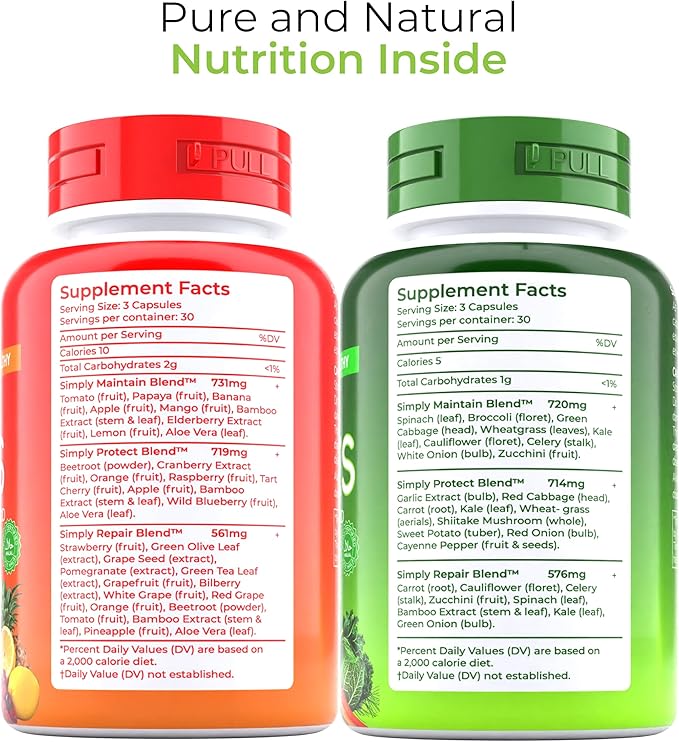 Fruit and Veggies Supplement Vitamins for Men and Women Super Fruits and Veggies Capsules to Support Balanced Nutrition and Energy Levels Whole Natural Super Foods 180 Count (Pack of 4)