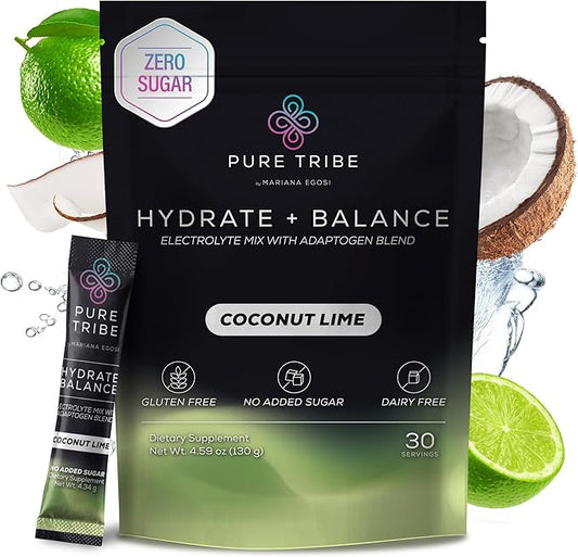 Electrolytes Powder Packets - Sugar Free Hydration Powder Drink Mix Loaded with 6 B Vitamins & Minerals - Energy Drink for Muscle and Mood Support - Coconut Lime Flavor Adrenal Cocktail - 30 Servings