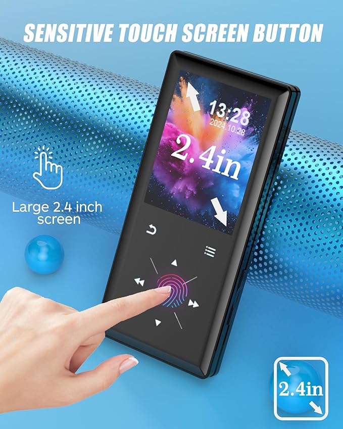 64GB Bluetooth MP3 Player - 2.4" Screen Portable HiFi Mp3 Player with Built-in Speaker, MP3 Music Player with Voice Recorder, FM Radio, Touch Buttons,Support up to 256GB SD Card