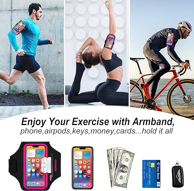 Armband for Samsung Galaxy S25/S24/S23/S22/S21/S20/S10/S9/S8,Galaxy A01/A8/A10e/A20e/A41/M01/Xcover 5,Water Resistant Sport Armband with Zipper Slot for Galaxy Buds (Pink)
