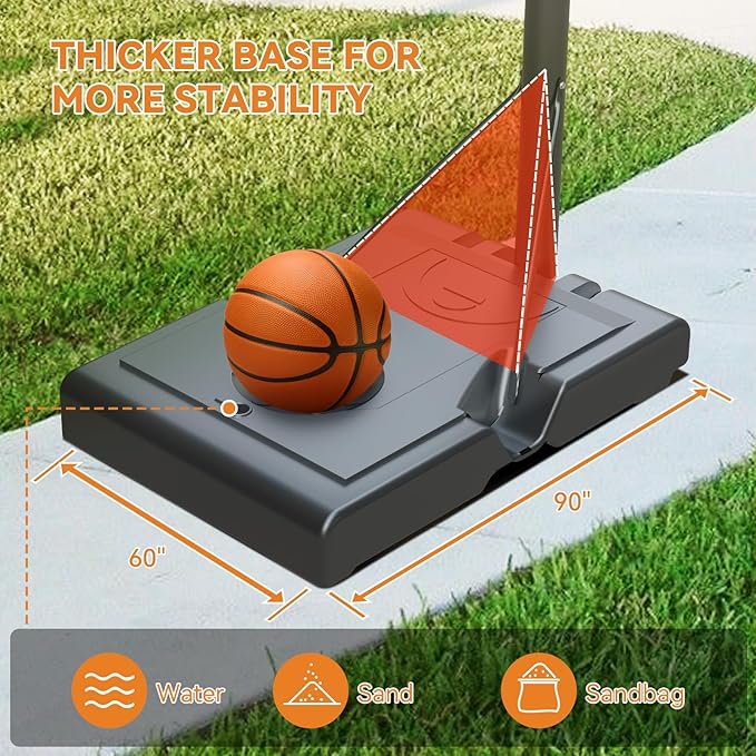 GORISE Portable Basketball Hoop for Home Outdoor Use, Adjustable Height, Shatterproof Backboard, for Daily Practice in Backyard or Garage Indoor Outdoor Backyard Pool