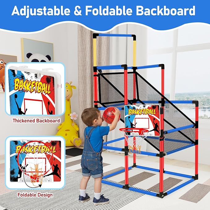 63" Arcade Basketball Game Set with 3 Balls Kids Basketball Hoop 3 to 12 Years Old Indoor Outdoor Sports Play - Easy Set Up - Carnival Basketball Toys Ages 3 4 5-7 8-12 Year Old Boys Birthday Gift