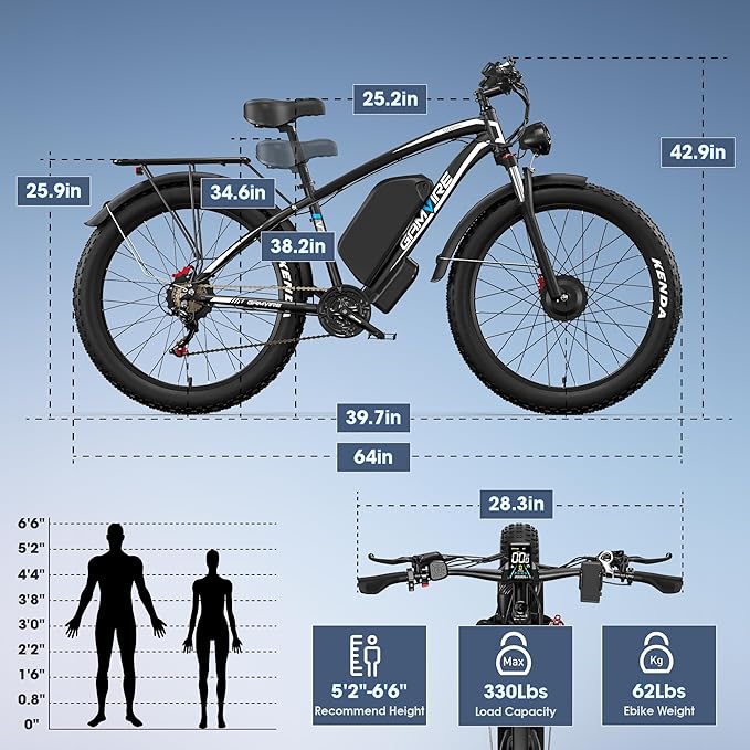 Ebike for Adults Electric, 52V 19.2Ah/32Ah, Peak 2000W/2500W E-Bike, 36/40MPH, 70 Miles/100Miles Long Range, Hydraulic Disc Brake, Off Road Snow Mountain E-Bike, 24"/26" Fat Tire Fast Electric Bicycle