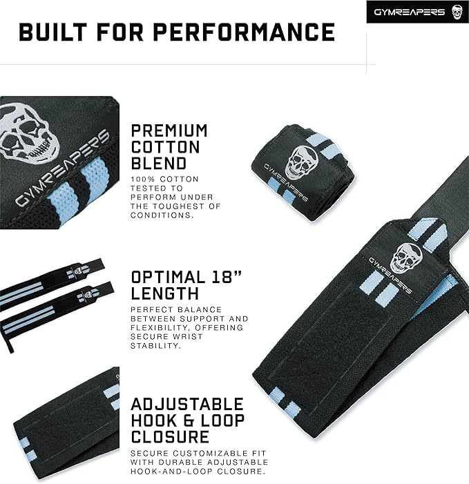 Gymreapers Weightlifting Wrist Wraps (IPF Approved) 18" Professional Quality Wrist Support with Heavy Duty Thumb Loop - Best Wrap for Powerlifting Competition, Strength Training, Bodybuilding