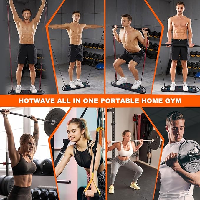 HOTWAVE Portable Exercise Equipment with 16 Gym Accessories.20 in 1 Push Up Board Fitness,Resistance Bands with Ab Roller Wheel,Full Body Workout at Home