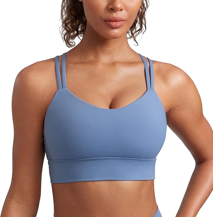 CRZ YOGA Softness Mold Womens Butterluxe Strappy Longline Sports Bra - Double Spaghetti Strap Workout Yoga Crop Top Athletic
