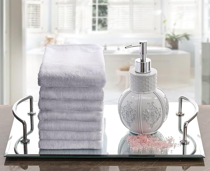 Creative Scents 100% Cotton Velour Fingertip Towels - 4 Pack 11 by 18 Inch – Decorative, Extra Absorbent and Soft Face Towel, Ideal for Bathroom and Powder Room (White)