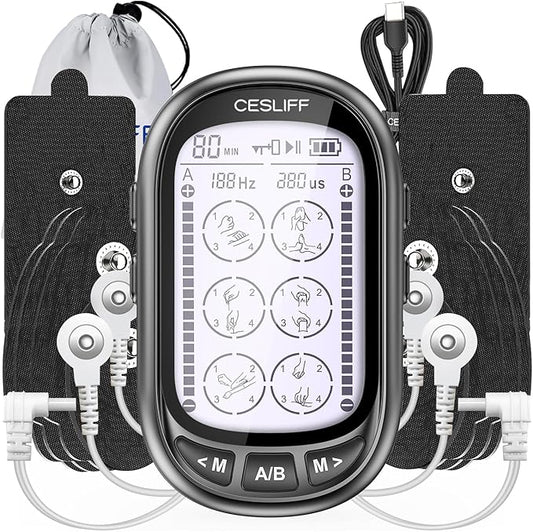 Dual Channel TENS EMS Unit 24 Modes 36 Levels, Upgraded Large Screen Intensity Muscle Stimulator for Back Neck Shoulder Pain Relief, Rechargeable Electric Pulse Massager TENS Machine with 10 Pads