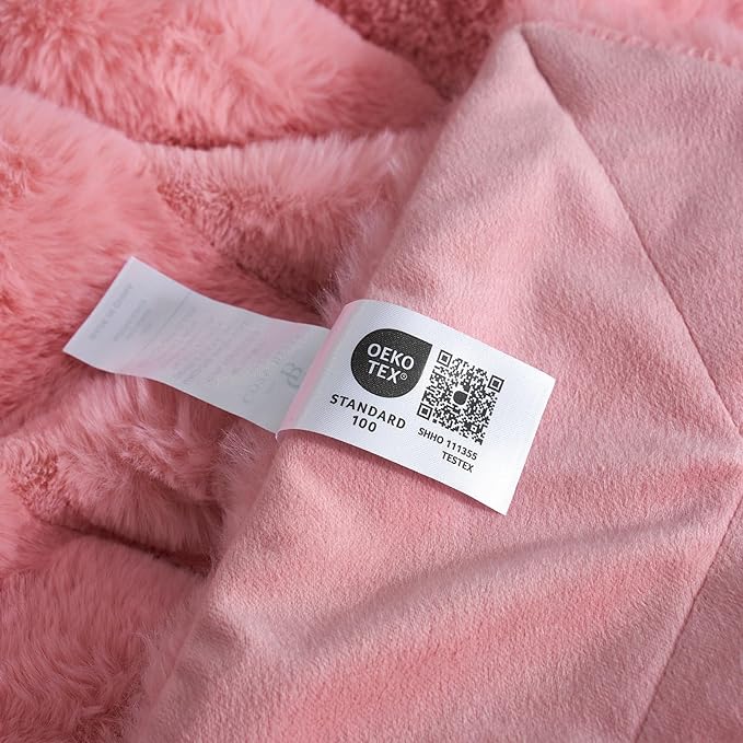 Cozy Bliss Faux Fur Throw Blanket for Couch, Cozy Warm Plush Striped Blanket for Sofa Bedroom Living Room, 90 * 90 Inches Hot Pink