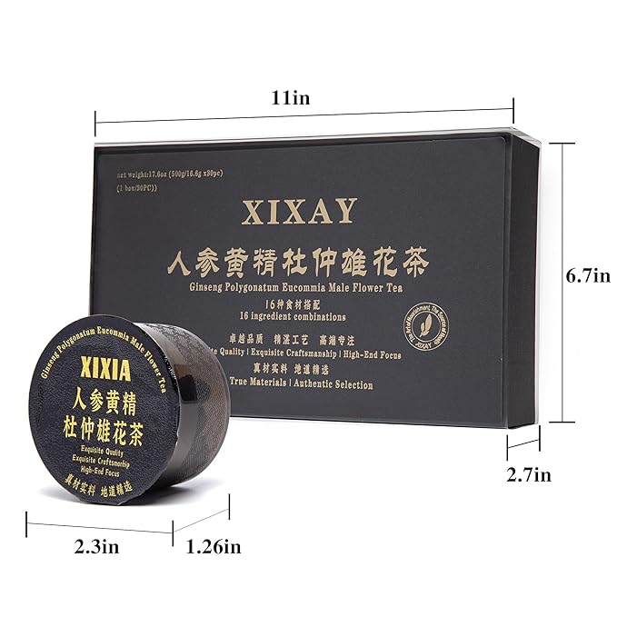 Ginseng Polygonatum Eucommia Male Flower Tea, 16 Ingredients Organic Natural Formula Kidney Tea, 500g/Box Ginseng Six Treasure Aid Root Kidney Men's Herbal Tea (30 cans/1Box)