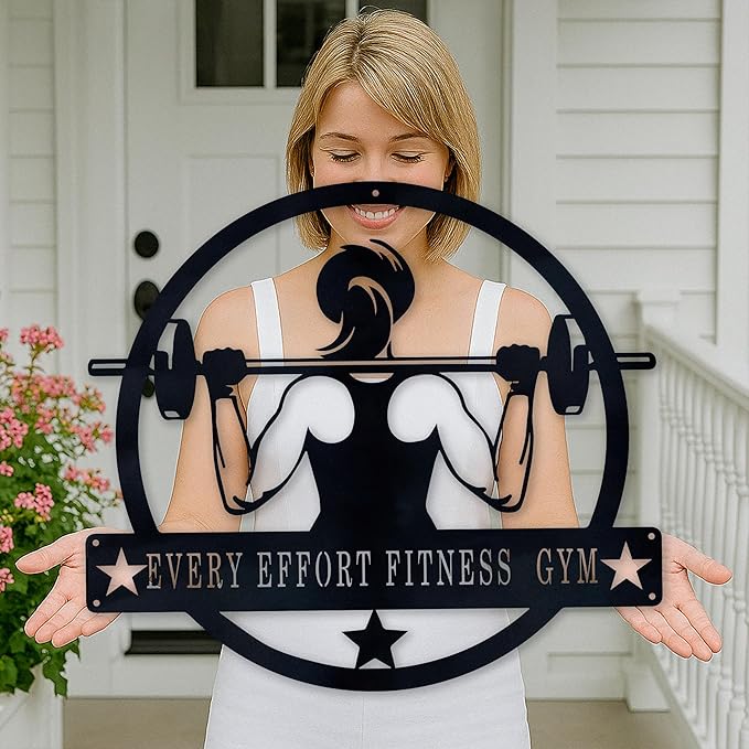 Custom Metal Gym Sign for Home Workout Room, Motivational Fitness Decor, Personalized Powerlifting Garage Wall Art, Gift for Women, Men, Dad, Papa, Grandpa, Mother, Sister, Girls, Modern Design
