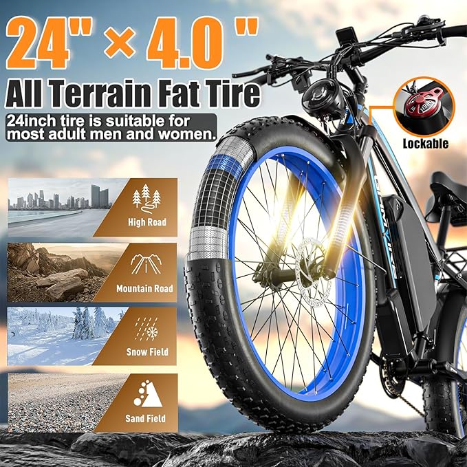 Ebike for Adults Electric, 52V 19.2Ah/32Ah, Peak 2000W/2500W E-Bike, 36/40MPH, 70 Miles/100Miles Long Range, Hydraulic Disc Brake, Off Road Snow Mountain E-Bike, 24"/26" Fat Tire Fast Electric Bicycle