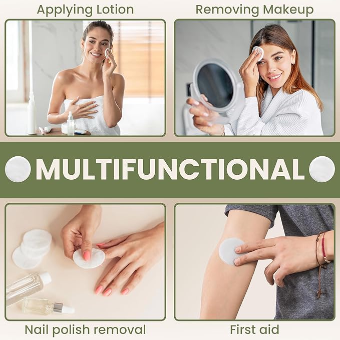 Cotton Round Pads for Face 100 Pack - 3 Layer Eye Makeup and Nail Polish Remover - Lint Free Cleansing Circle Pad for Facial Exfoliating, Toner - Travel Size Skin Care Rounds