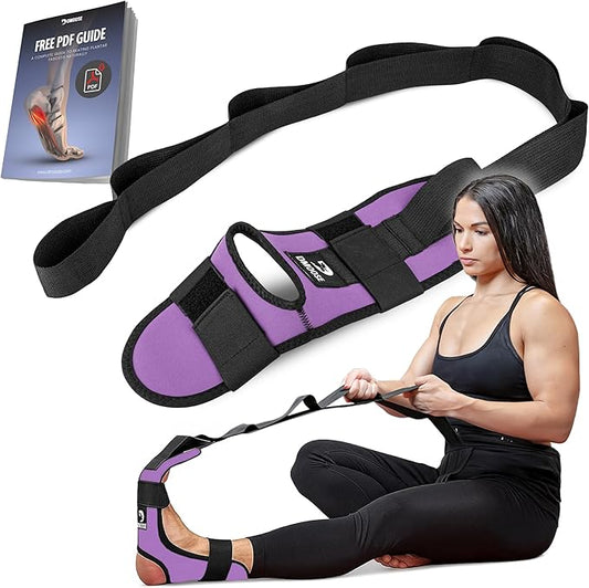 DMoose Fitness Foot & Calf Stretcher with Adjustable Padded Stretching Strap for Plantar Fasciitis, Hamstring, Heel Spurs and Achilles Tendonitis Relief - Yoga Leg Stretch Strap for Flexibility