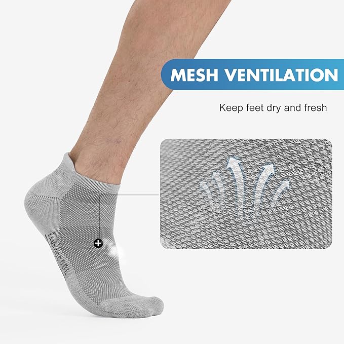 BAMBOO COOL Men's Ankle Socks Athletic Cushioned Moisture Wicking, Running Socks Arch Support Breathable, Heel Tab 8 Pack
