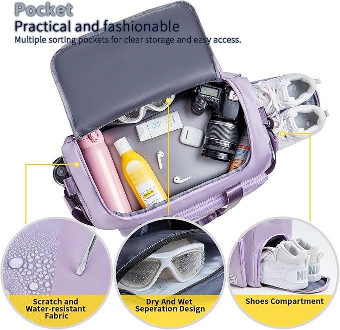 FIORETTO Women's Gym Duffle Bag with Shoes Compartment, 37L Capacity, Ideal for Travel, Gym, Sports, Duffel, Weekender