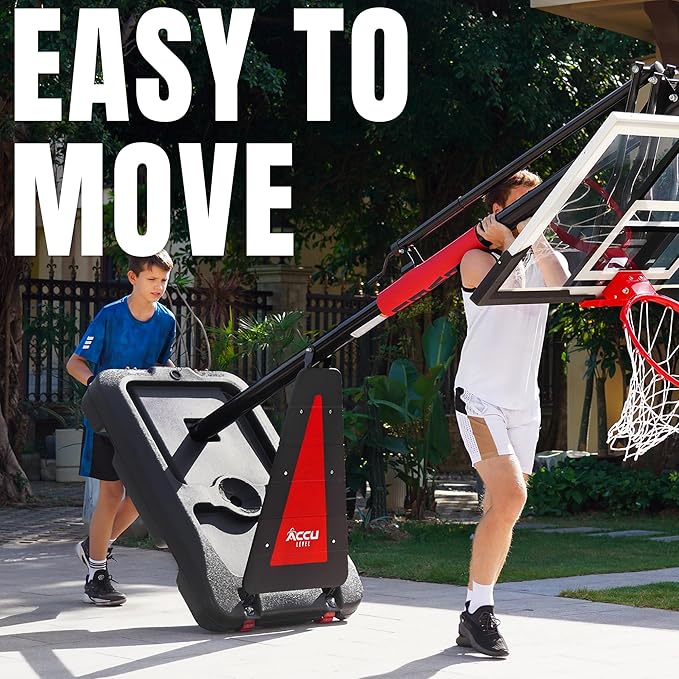 Crank Lift Basketball Hoop Outdoor 7.5-10ft Adjustable Portable Basketball Goal for Youth and Adults 44" 50" and 54" Patented Angle Adjustable PC Backboard and Large Fillable Base