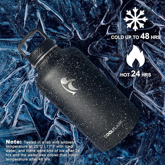 Coolflask 64 oz Insulated Water Bottle with Straw&3 Lids, Half Gallon Insulated Water Jug Galaxy Large Metal Stainless Steel Flask for Gym, Sports and Office, Keep Cold 48H Hot 24H, Starry Night