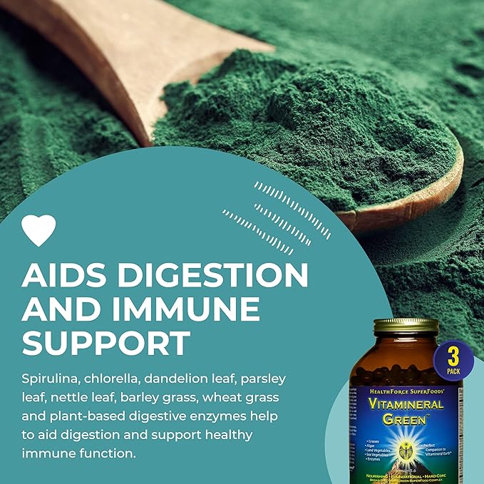 HEALTHFORCE SUPERFOODS Vitamineral Green - Mineral Supplement for Immune & Thyroid Support - Green Powder Supplement with Ingredients from The Land - Gluten-Free & Vegan - 400 Capsules (Pack of 3)