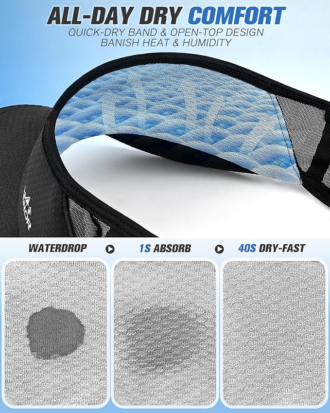 GXCROR Sports Sun Visor Hat Men Women, Lightweight Breathable Quick Dry Sports Sun Hat for Running Golf Tennis