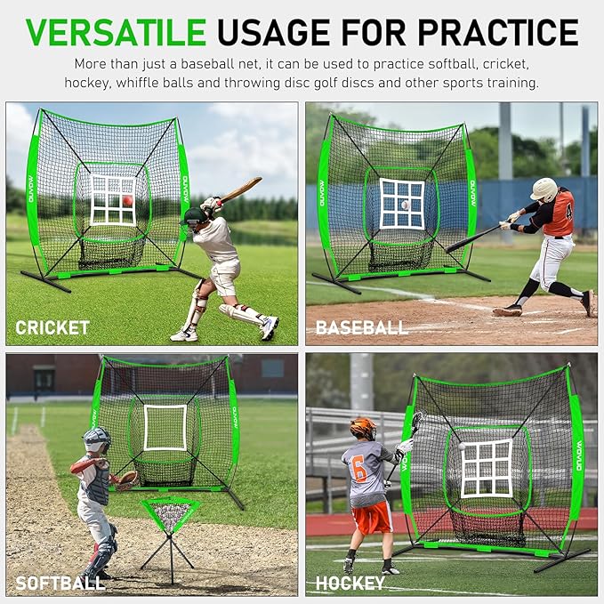 7x7 ft Baseball Net for Batting Pitching Hitting, Softball Pitching Net with Strike Zone, Tee, Ball Caddy, Softball Batting Net Baseball Training Equipment for Kids Adult Youth Sport Practice