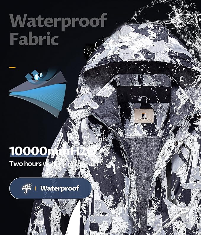 CREATMO US Men's Mountain Waterproof Ski Jacket - Windproof Snowboarding Warm Winter Coat Raincoat