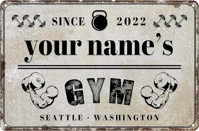 Custom Gym Sign Wall Art Decor Personalized Name Aluminum Metal Sign Retro Workout Room Fitness Center Tin Sign