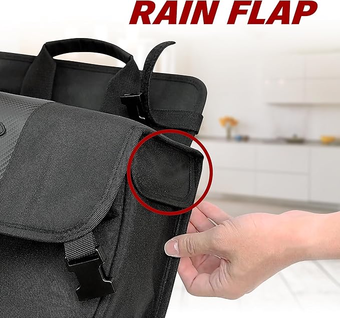 Ibera Adjustable Bicycle Bag (Pair) with Quick Release/Clip-On System - Water Resistant Bike Saddle Bags For Rear Rack with & 19.8 lbs Capacity Each - Saddle Bag Bicycle Fits Most Racks (Black)