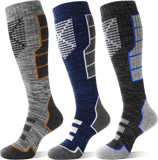 Anlisim 3 Pairs Unisex Merino Wool Ski Thermal Warm Thick Knee High Long Socks
