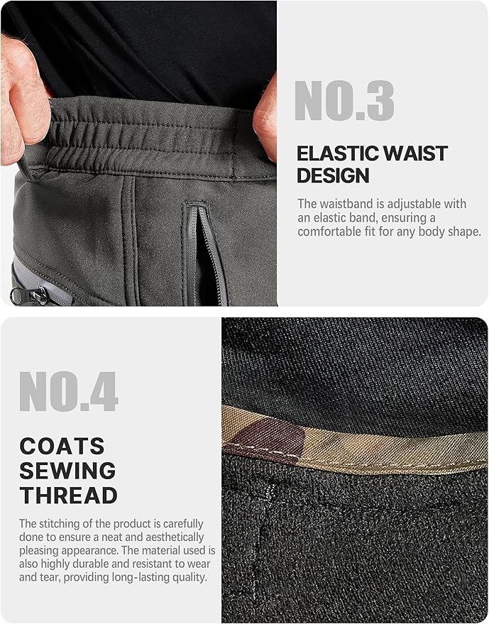 FREE SOLDIER Men's Outdoor Softshell Fleece Lined Cargo Pants Snow Ski Hiking Pants with Belt