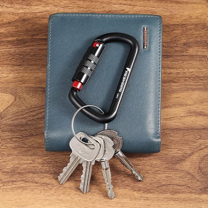 FresKaro 3inch 12kN-2698lbs Auto Locking Carabiner Clips, Solid D Shape, Heavy Duty 7075 Aluminum, Lightweight 1.09oz, Rust Proof, for Hammock, Hiking, Dog Leash, Keychain etc., Multi-Colors