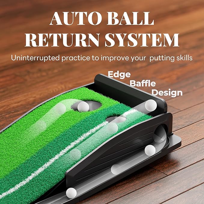 Golf Putting Green Indoor Putting Mat Golf Practice Green for Indoor Training Matt Set with Auto Ball Return, Men's Gifts Accessories for Golfers, Home Office Backyard Use, with 3 Balls