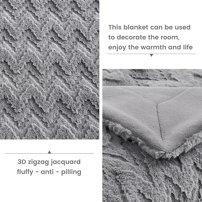 Cozy Bliss Faux Fur Throw Blanket for Couch - Soft Fuzzy Cozy Throw Gift Blankets for Women,Grey Boho Blanket for Sofa Bedroom Living Room.50 * 60 Inches