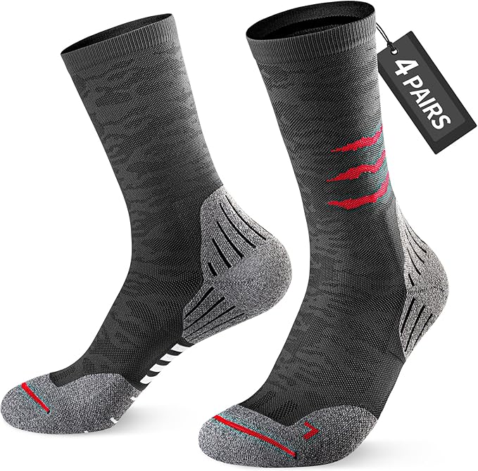 Compression Running Socks, Cushion Crew Socks - Anti-Blister Moisture Wicking for Athletic Hiking Basketball Tennis
